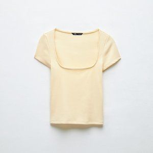 SQUARED NECKLINE TOP TRF- PASTEL YELLOW